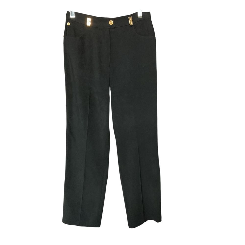 St. John Navy Blue Classic Straight Leg Pants with Gold Hardware Accents‎ Size 4